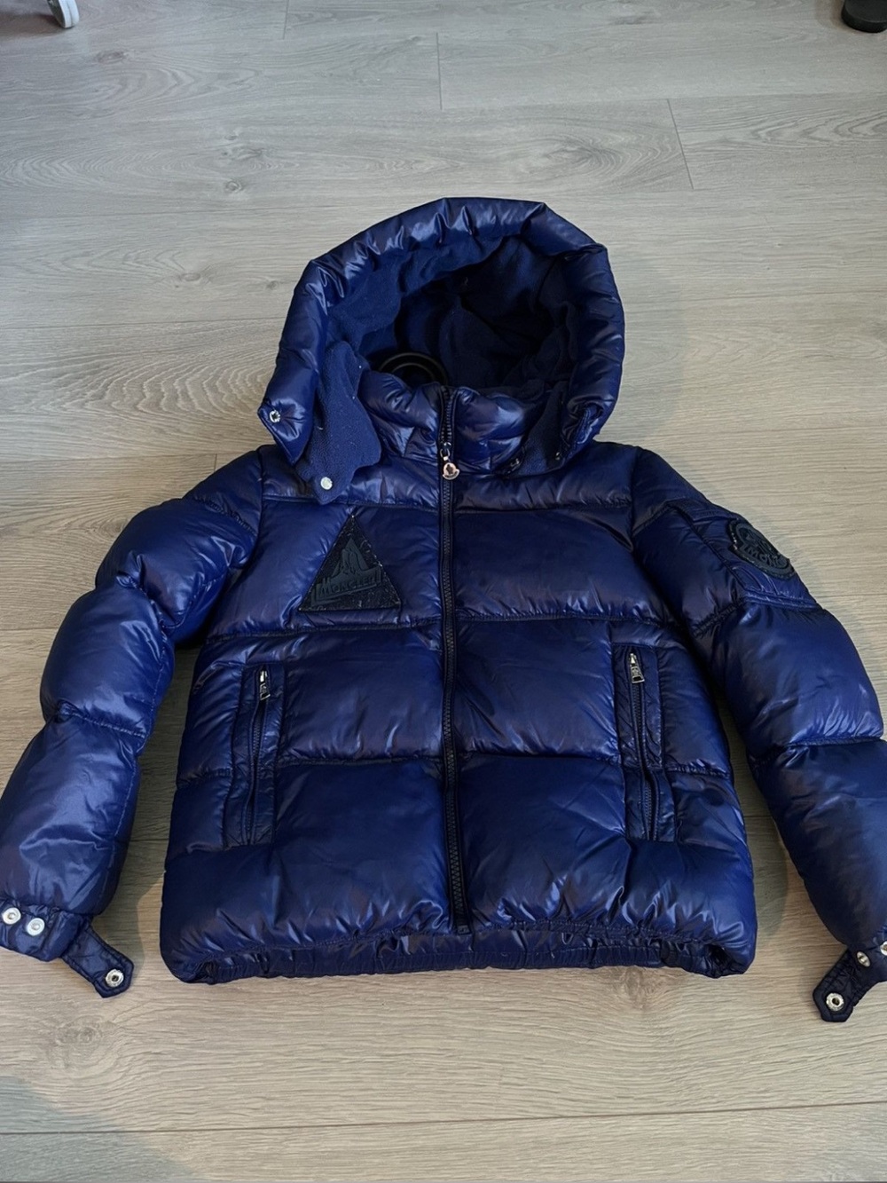 Kids Moncler Navy Hooded Down Puffer Jacket